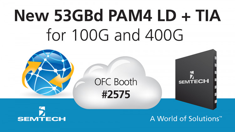 Semtech Demonstrates New 53GBaud PAM4 Linear Driver and Transimpedance Amplifier at OFC 2017 High-performance IC platform supports next-generation 100G optical networking modules